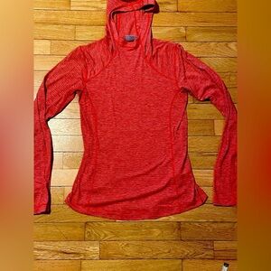 Women's Columbia Omni Wick Orange and Gray Striped Hooded Base Layer Size S